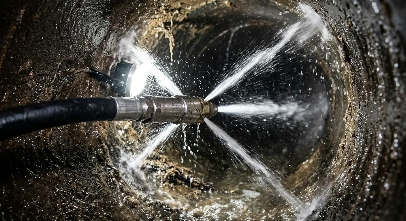 High-pressure hydro jetting nozzle cleaning sewer pipe for Sewer Line Relining in Blackhawk